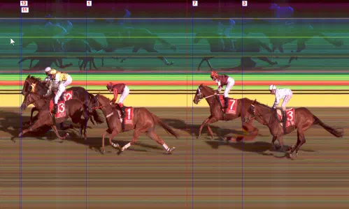 A capture from a photo finish camera (source)