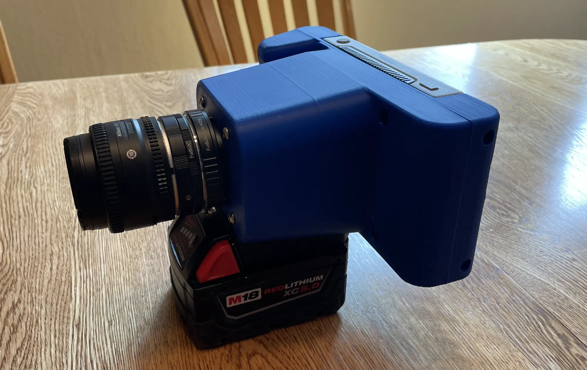 The completed camera with a Nikon 50mm lens